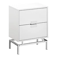 Monarch Specialties Accent Table, Side, End, Nightstand, Lamp, Storage Drawer, Living Room, Bedroom, Glossy White Laminate, Chrome Metal, Contemporary, Modern