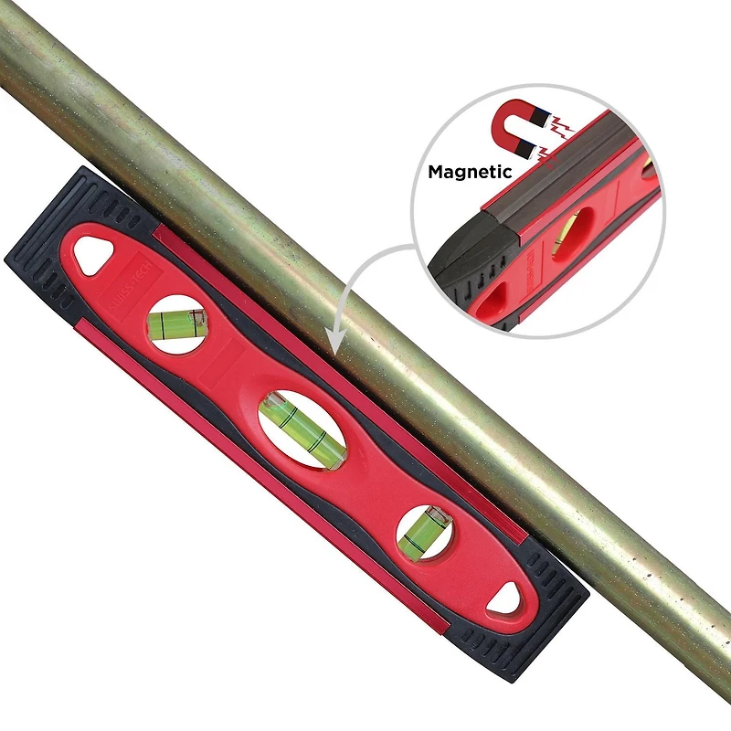 Swiss Tech 9" Aluminum Torpedo Level,3 Vials