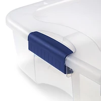 Sterilite 62 Liter Wheeled Latch Box, Small Clear Plastic Storage Bin with Lid, Blue Latch