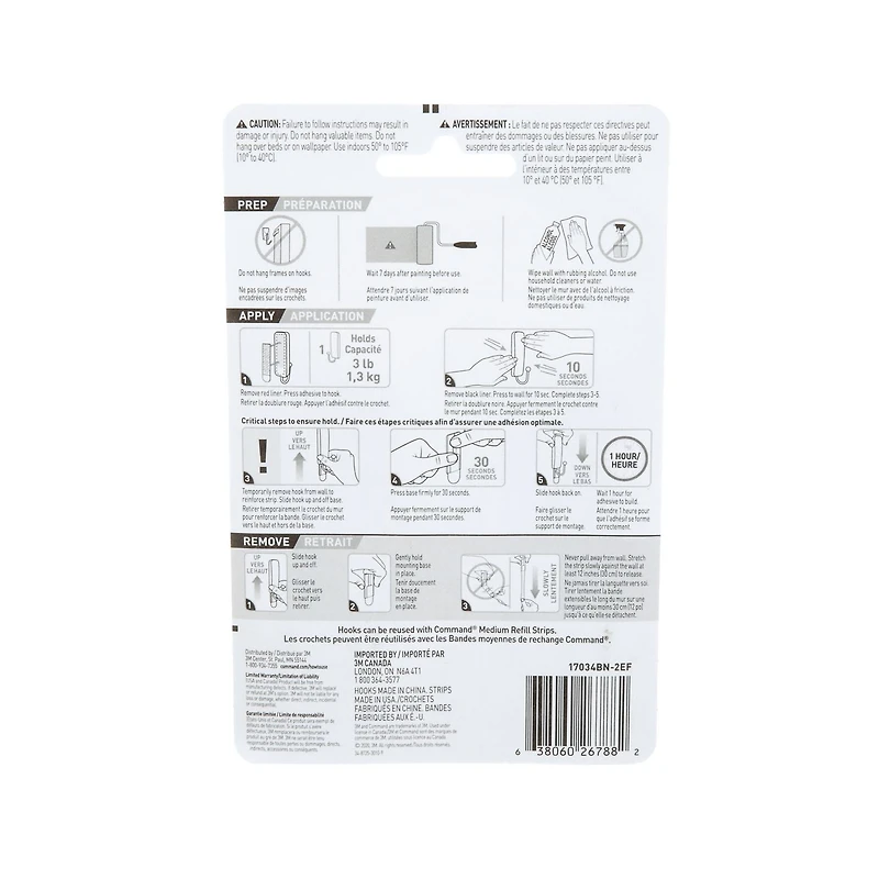 Command™ Hook 17034BN-2EF, Brushed Nickel, 2 Hooks/4 Strips/Pack