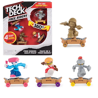 Tech Deck, Free Riders, Pack de 4, Coffret de fingerboards et jouets à manipuler avec 4 figurines exclusives, jouets skateboard et figurines, coffrets pour enfants, à partir de 6 ans