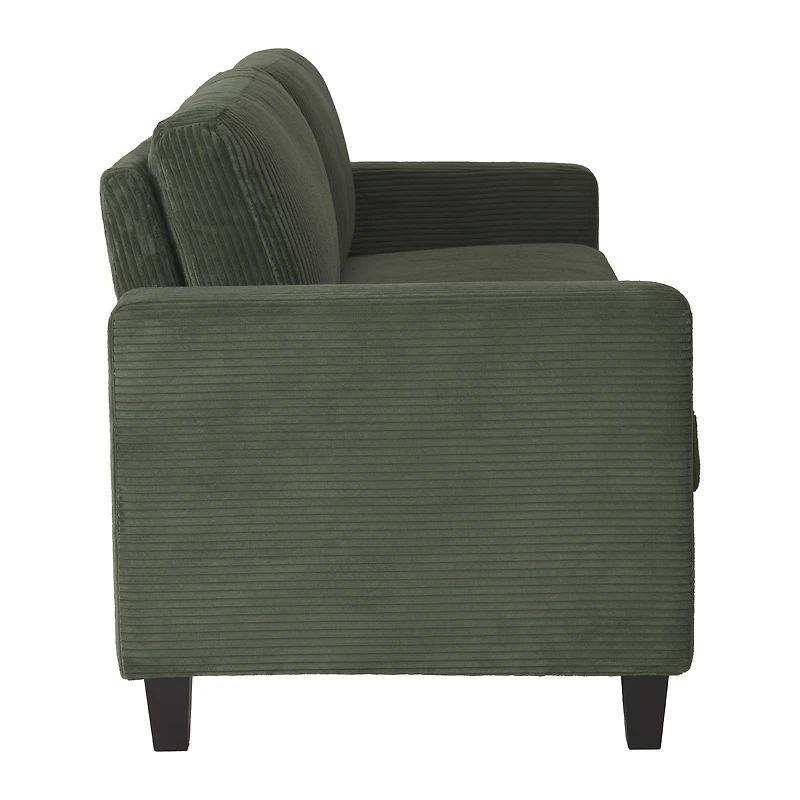 CorLiving Alton Corduroy Upholstered 3-Seater Adult Sofa with Wood Legs, Green