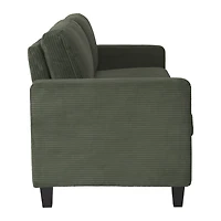 CorLiving Alton Corduroy Upholstered 3-Seater Adult Sofa with Wood Legs, Green