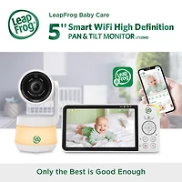LeapFrog LF925HD Moniteur de bébé Wi-Fi 1080p panoramique à 360 degrés et inclinaison à affichage haute définition 720p de 5 po, veilleuse, vision nocturne couleur, (blanc)