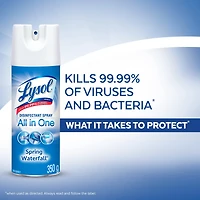 Lysol Disinfectant Spray, All in One, Spring Waterfall, Disinfect and Eliminate Odours on Hard Surfaces and Fabrics, Kills 99.99% of Viruses & Bacteria, 350 g