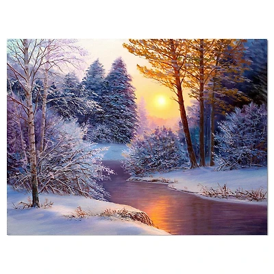 Designart Winter Forest in River Canvas Wall Art