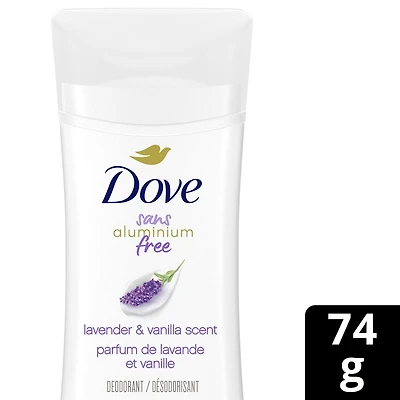 Dove Aluminum Free Déodorant for Women with 1/4 Moisturizers Lavender & Vanilla Scent for Soft, Comfortable Underarms