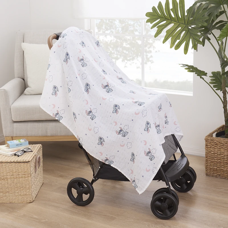 Disney Stitch 2pk Muslin Swaddle, 100% Cotton, Blue, Infant Boy