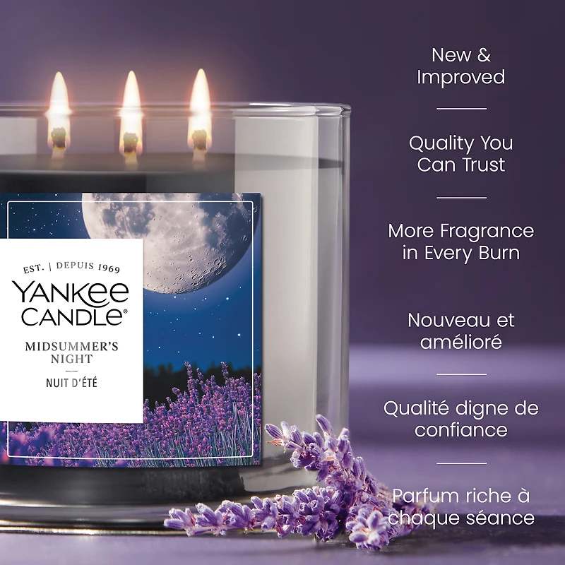 Yankee Candle 3 Wick Candle Jar, Scented with up to 40 Hours of Burn Time, Premium Plant Wax Blend for Consistent Long Lasting Scent from First to Last Burn, Midsummer's Night