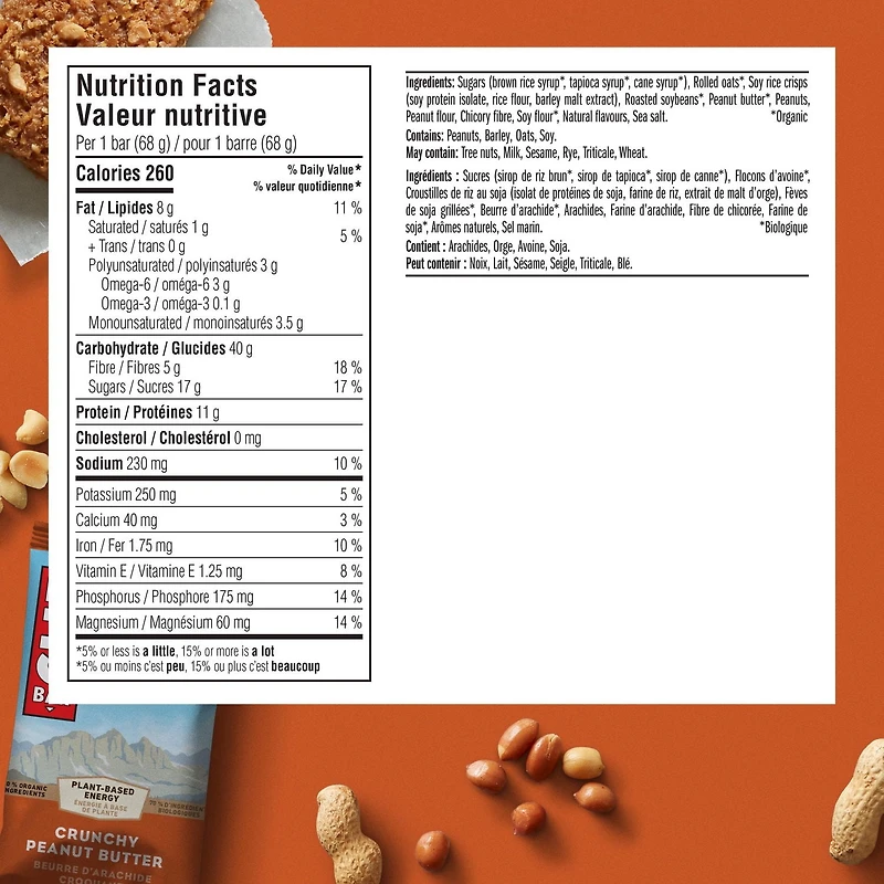 CLIF BAR, Crunchy Peanut Butter Energy Bar, 70% Organic Ingredients, No Artificial Flavours