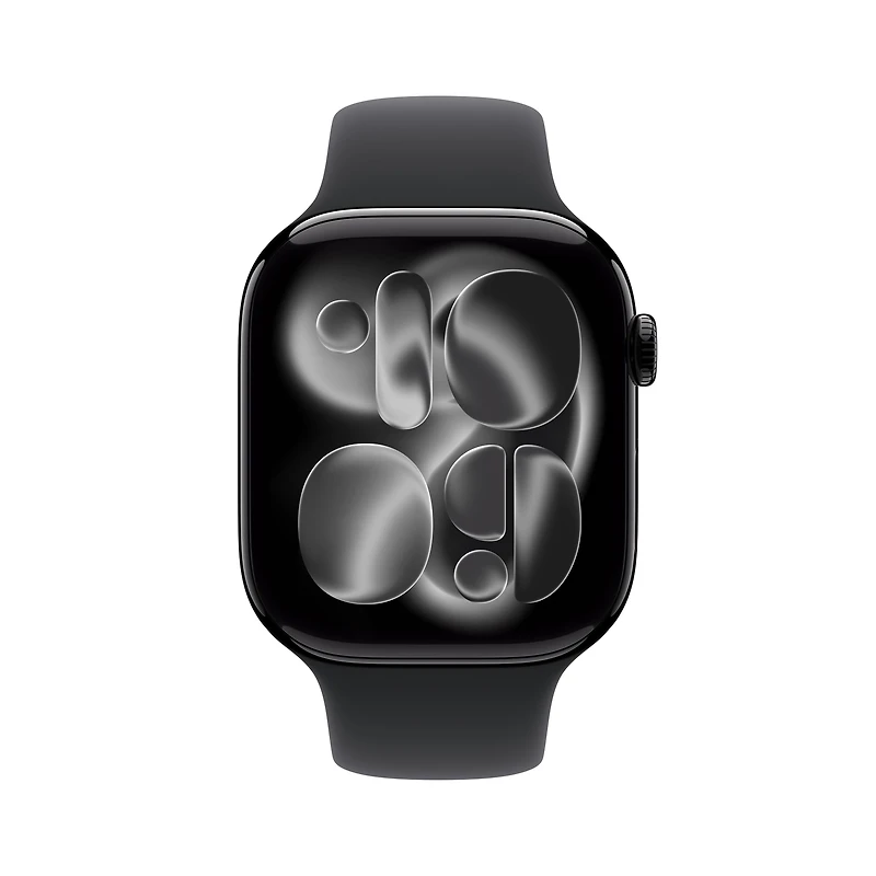 Apple Watch Series 11 GPS - Boîtier 42 mm en aluminium noir de jais - Bracelet sport noir (P/M)