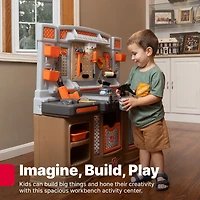 Établi des granÉtape 2 Atelier Big Builders Pro pour enfants avec large espace de travail, éléments électroniques et beaucoup de rangementds bricoleurs