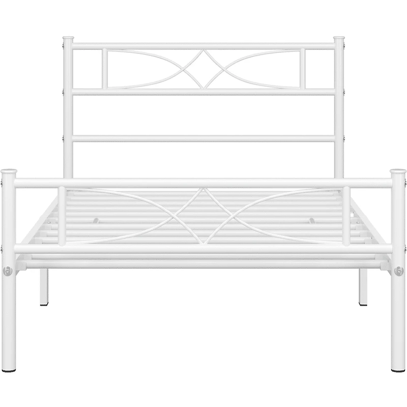 Fullfurnique Simple Metal Platform Bed with Curved Design for Adult, Twin, White