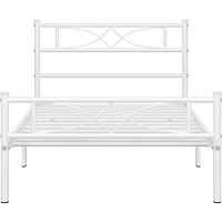 Fullfurnique Simple Metal Platform Bed with Curved Design for Adult, Twin, White