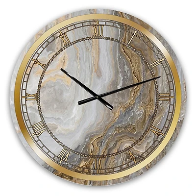 Designart 'White Marble with Curley Grey and Gold Veins' Glam wall clock