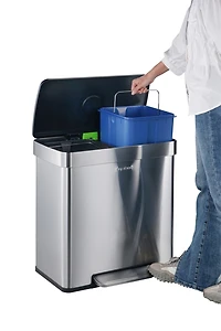 Step N’ Sort 60L Dual Trash & Recycling Bin – 2 x 30L Kitchen Garbage Can, Hands-Free Step Pedal, Soft-Close Lid, Fingerprint-Resistant Stainless Steel