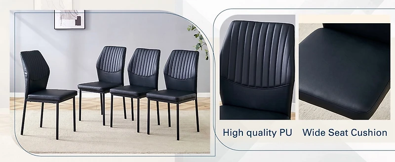 Noble House Luxury minimalist chair - 4 high elasticity black PU dining chairs