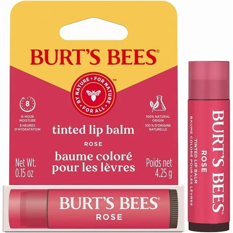 Burt's Bees 100% Natural Origin Moisturizing Tinted Lip Balm, Rose with Shea Butter