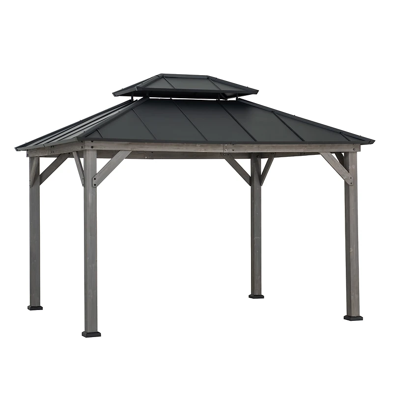 Sunjoy Outdoor Gazebo 10 X 12 ft. 2-tier Hardtop Grey Cedar Framed Gazebo with Steel Hardtop