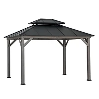 Sunjoy Outdoor Gazebo 10 X 12 ft. 2-tier Hardtop Grey Cedar Framed Gazebo with Steel Hardtop