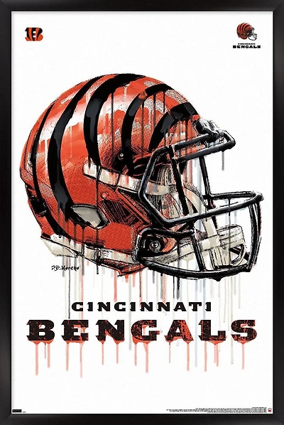 NFL Cincinnati Bengals - Drip Helmet 20 Wall Poster with Magnetic Frame