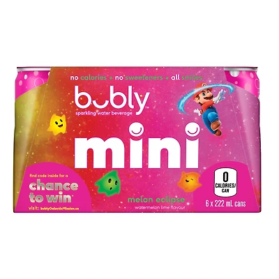 Bubly Melon Eclipse Sparkling Water 6 x 222 mL, Mini Cans