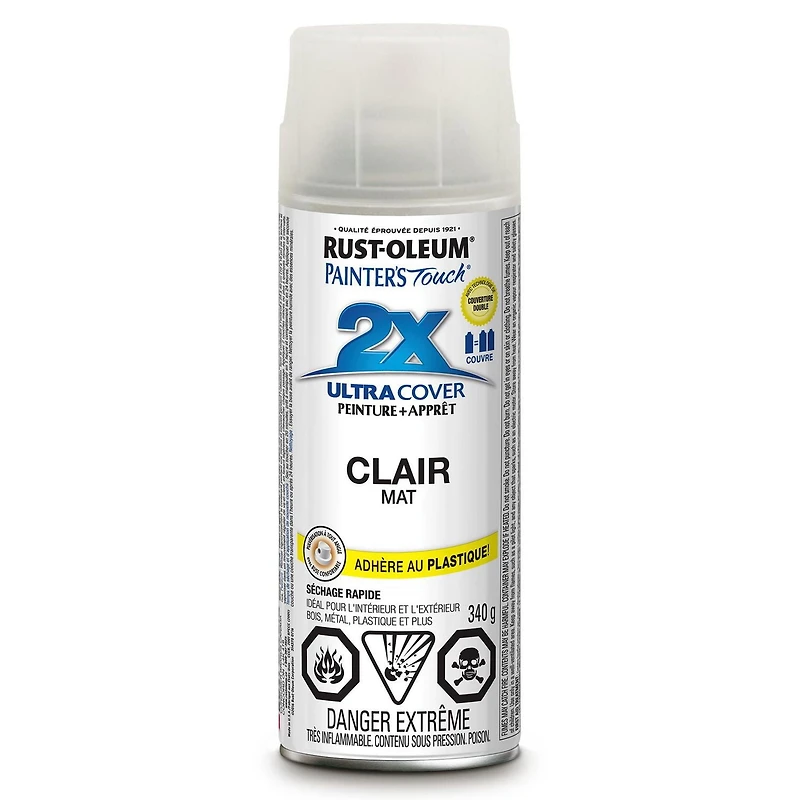 Rust-Oleum Painter's Touch 2X Interior/Exterior Ultra Cover Multi-Purpose Paint and Primer in Flat Matte Clear, 340g Spray Paint