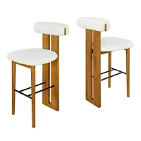 Noble House Renee Modern Bar Stool Set of 2,Ivory Upholstered Seat,Walnut + White