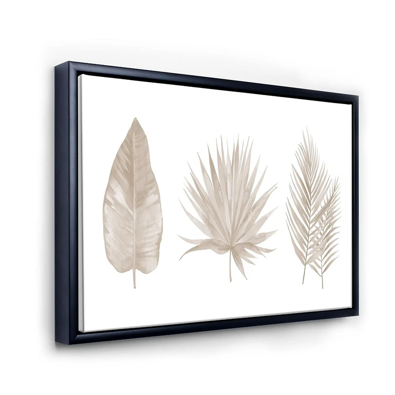 Designart Tropical Beiges Leaves FLOAT FRAME WALL ART