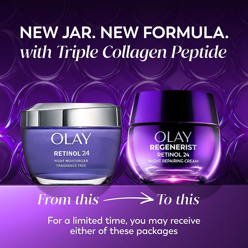 Olay Retinol 24 Face Cream, Anti-Aging Night Moisturizer, Fragrance-Free, Non Greasy - Anti-Wrinkle, Smooth Fine Lines, Tightening, Hydrating Skin Care - Peptides, Glycerin, 50 mL