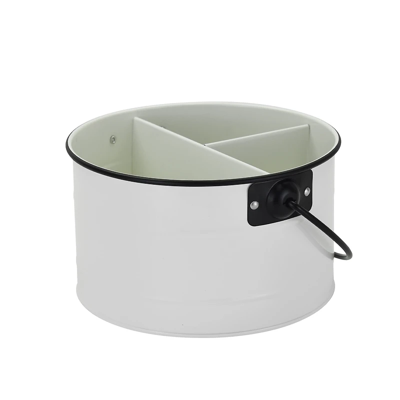 Hometrends White Galvanized Utensil Caddy,Dia 8.54"