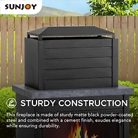 Sunjoy Wood Burning Fireplace, Matte Black Outdoor Steel Fireplace with Chimney, Log Holders, Fireplace Tool, and PVC Cover