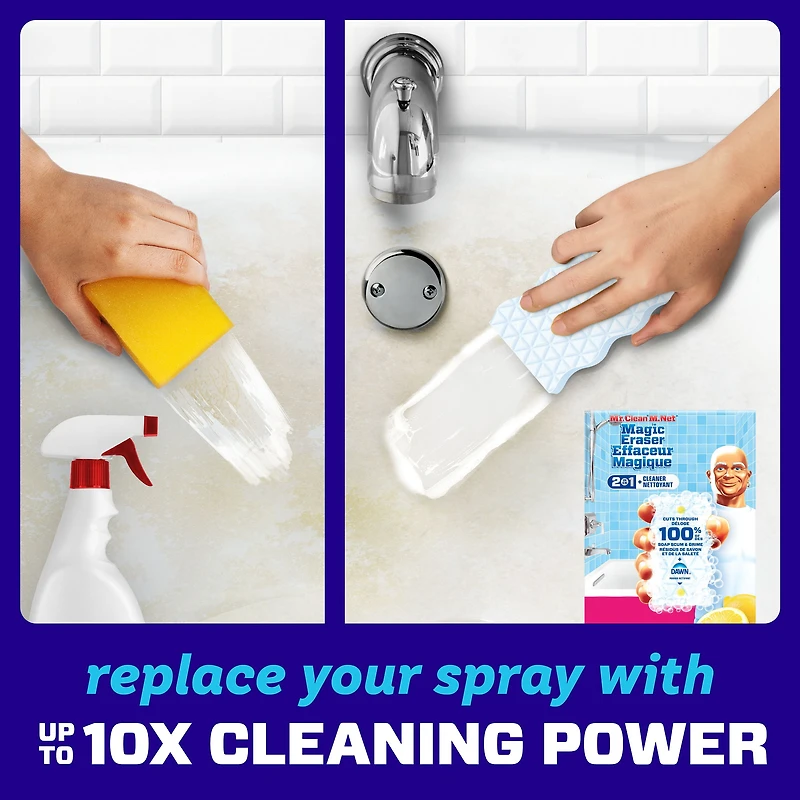Mr. Clean Magic Eraser Sponge, Bathroom Cleaner, Soap Scum Shower & Tub Cleaner, 2 in 1 Bath, 2-Count