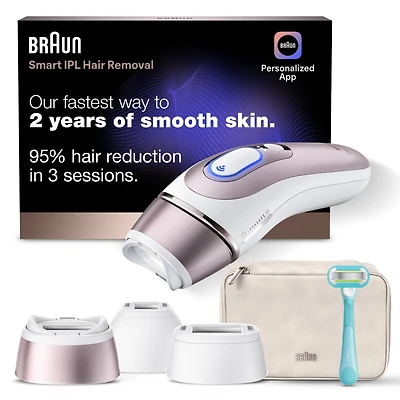 Système d’épilation à domicile Braun Peau i-expert, technologie LIP intelligente, PL7243, pour femmes et hommes, avec application, avec étui haut de gamme, 3 têtes, rasoir Venus