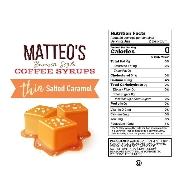 Matteo's Sirop Aromatisant pour Café Sans Sucre, Caramel Salé