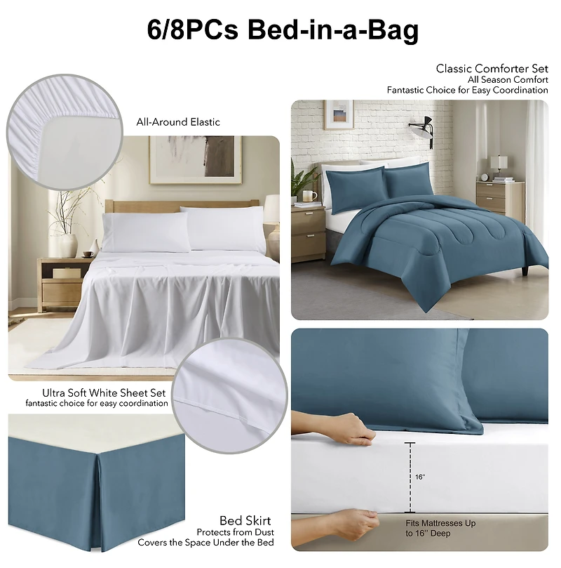 Swift Home Luxury 6 Piece Bed in a Bag, All Season Complete Bedding Set, Twin/ Twin XL