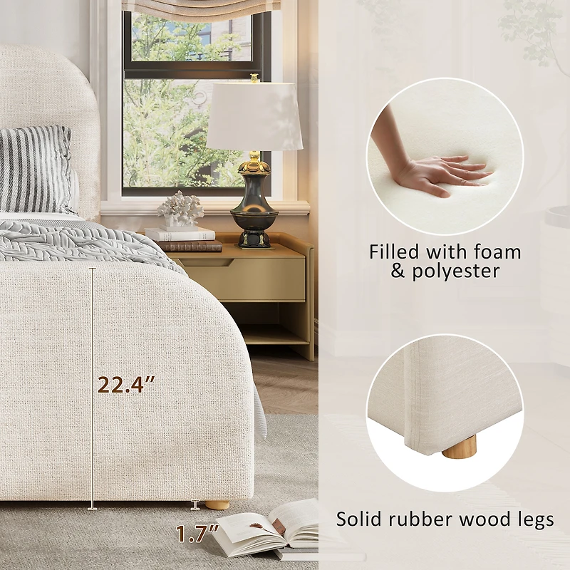 Noble House King Size Linen Upholstered Platform Bed, Beige