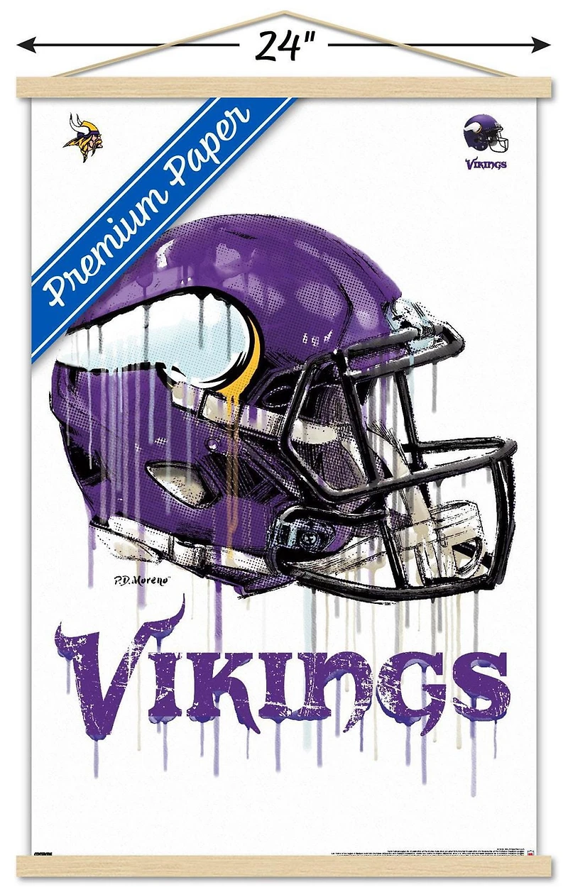 NFL Minnesota Vikings - Drip Helmet 20 Wall Poster, 22.375" x 34" Framed