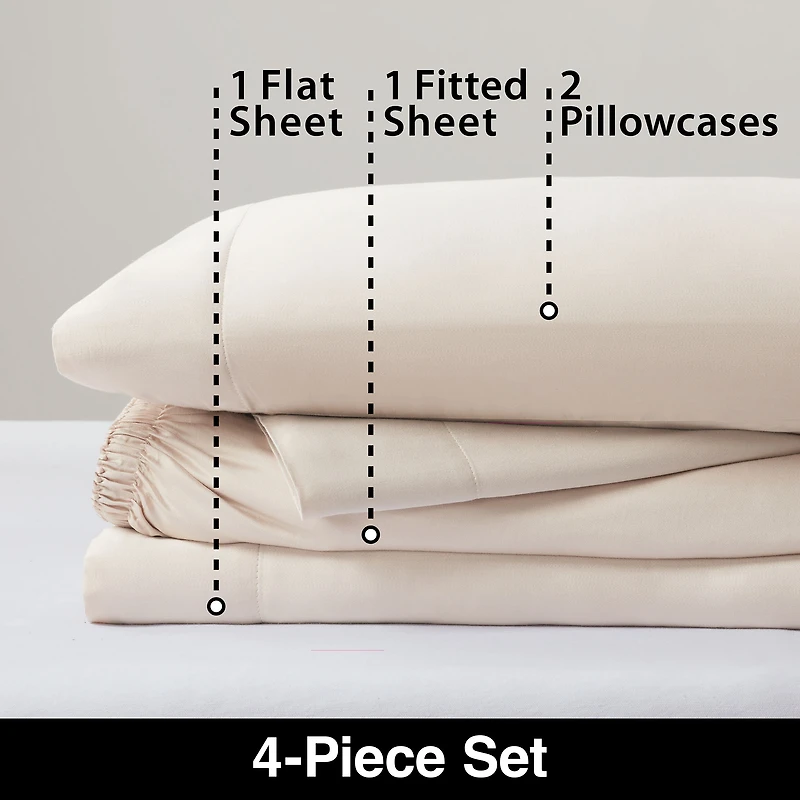 Allswell 300 Thread Count Soft & Silky 4-Piece Viscose from Bamboo Sateen Sheet Set