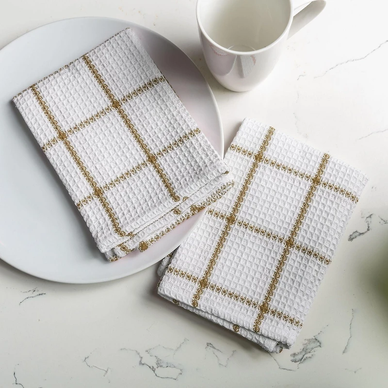 FabStyles Solo Waffle Dish Towels, Set of 4, Ring-Spun Cotton, Machine Washable, Long-Lasting Dish Cloths, Dish Towels