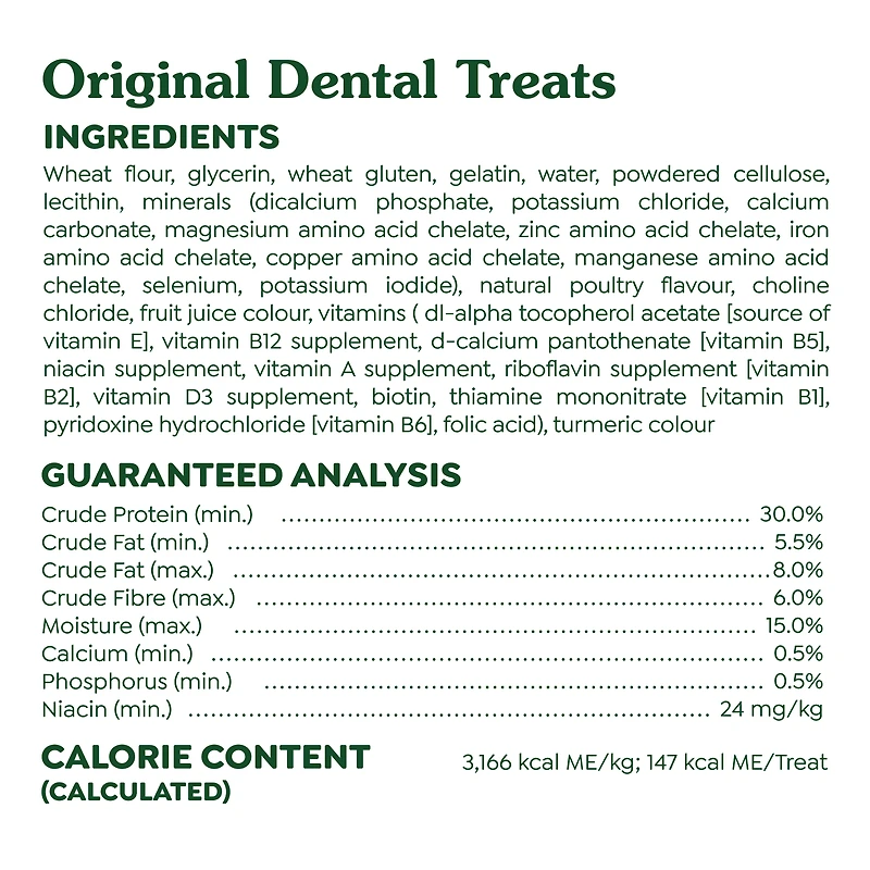 Gâteries dentaires naturelles pour chiens adultes GREENIES Original format TEENIE