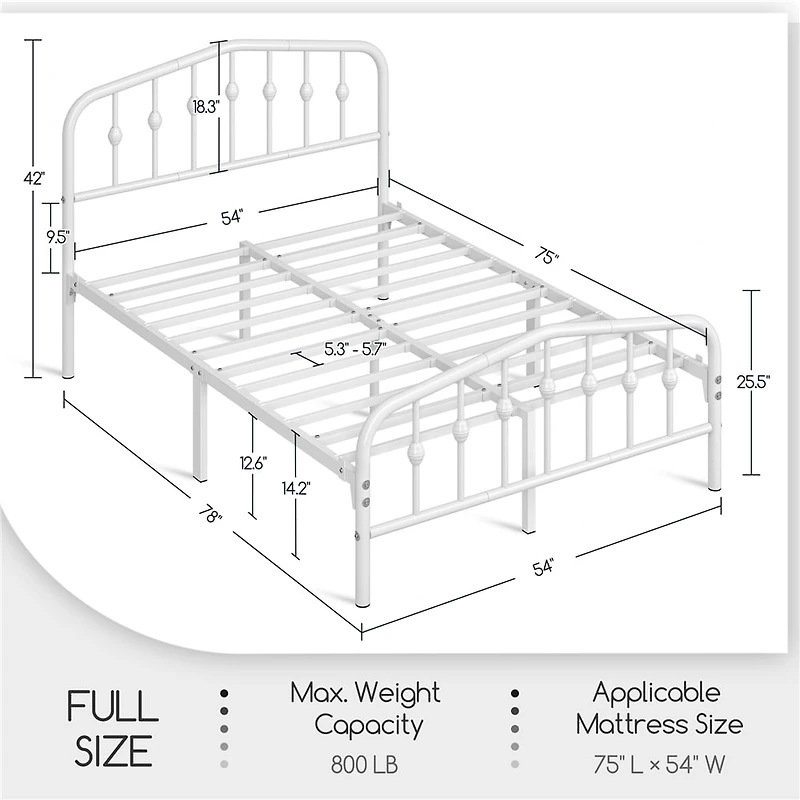 FullFurnique Modern Metal Bed Frame with Arched Headboard and Footboard, Full, White