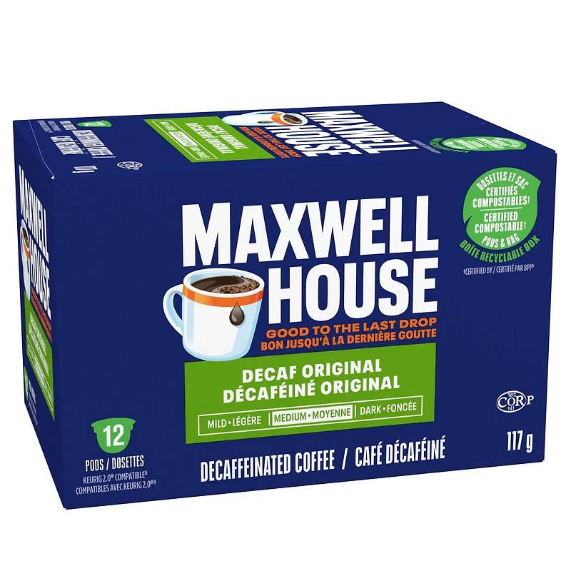 Maxwell House, Decaf Coffee 100% Compostable Pods, 12 Pods, Medium