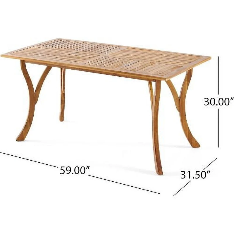 Homy Casa Outdoor Acacia Wood Dining Table, 59" Rectangular Slatted Patio Table for 6, Teak