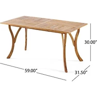 Homy Casa Outdoor Acacia Wood Dining Table, 59" Rectangular Slatted Patio Table for 6, Teak