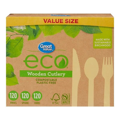 Great Value Eco Wooden Cutlery, 360 Pieces
