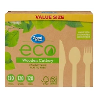 Great Value Eco Wooden Cutlery, 360 Pieces