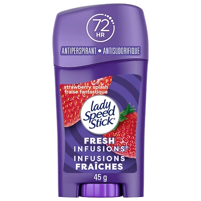 Déodorant antisudorifique Lady Speed Stick Fresh Infusions pour femmes, protection de 72 heures contre les odeurs et la transpiration, Invisible Dry, parfum Fraise fantastique, bâton de 45 g