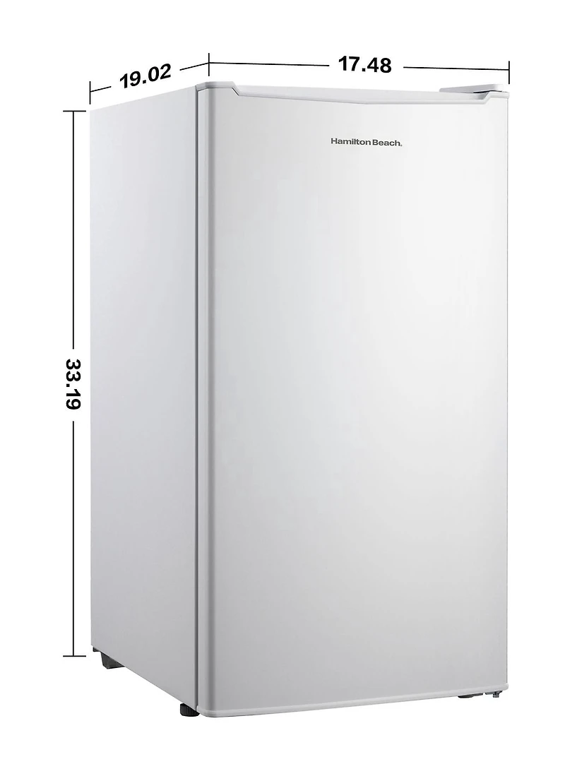 Hamilton Beach Mini Réfrigérateur 3,3 pi³ avec compartiment congélateur, réfrigérateur compact à porte simple, Energy Star, porte réversible, Blanc