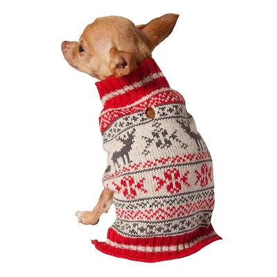 Holiday Time Red Moose Fair Isle Dog Sweater